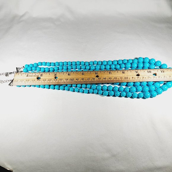 Sleeping Beauty colored simulated pearl three row necklace 23-27 in silvertone - Picture 4 of 4